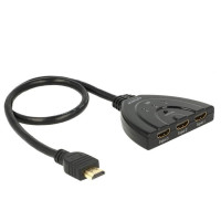 3 портов HDMI суич Delock 18600  4K  50см. кабел  Черен