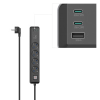 Разклонител HAMA-223189  4-гнезда  USB-C/A 65W  PD  ключ on/off  1,4м  черен/сив
