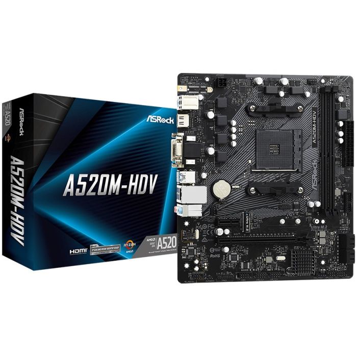 Дънна платка ASROCK A520M-HDV sAM4 2xDDR4 M.2 VGA DVI HDMI mATX