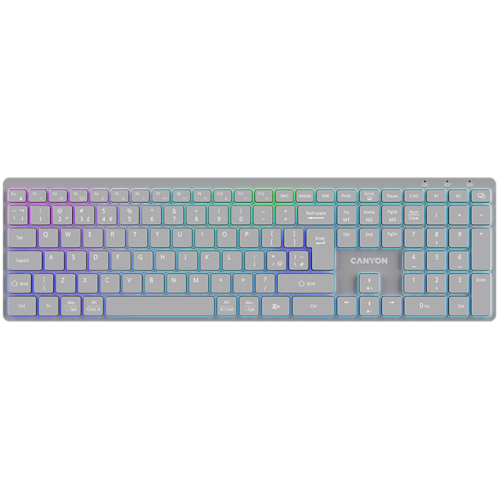 Клавиатура CANYON HKB-W11 UK/US RGB Dual Mode Wireless Grey