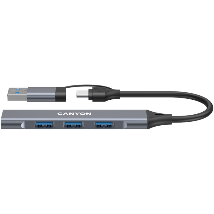 HUB USB CANYON DS-02 4in1 USB-A/C Grey