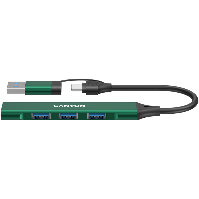 HUB USB CANYON DS-02 4in1 USB-A/C 4 портов Green