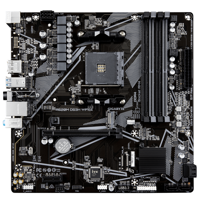 Дънна платка GIGABYTE A520M DS3H WiFi 6E sAM4 4xDDR4 HDMI DP WiFi 6E mATX