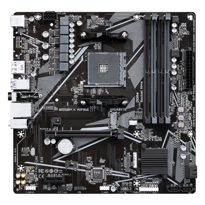 Дънна платка GIGABYTE B550M K Wi-Fi 6E sAM4 4xDDR4 WiFI6E HDMI DP mATX