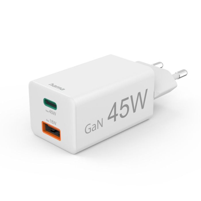 Бързо мини зарядно HAMA-201993 45W 1x USB-C - 1x USB-A PD бяло