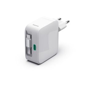 Бързо зарядно 30W GaN 2xUSB-C с разтегателен кабел 0.7м бял