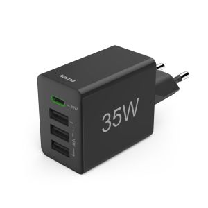 Мини Зарядно 35 W 1x USB-C PD 3x USB-A Черно