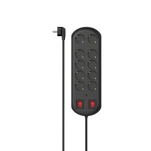 Разклонител HAMA-223164 10 гнезда 2 ключа 2m 45° Черен